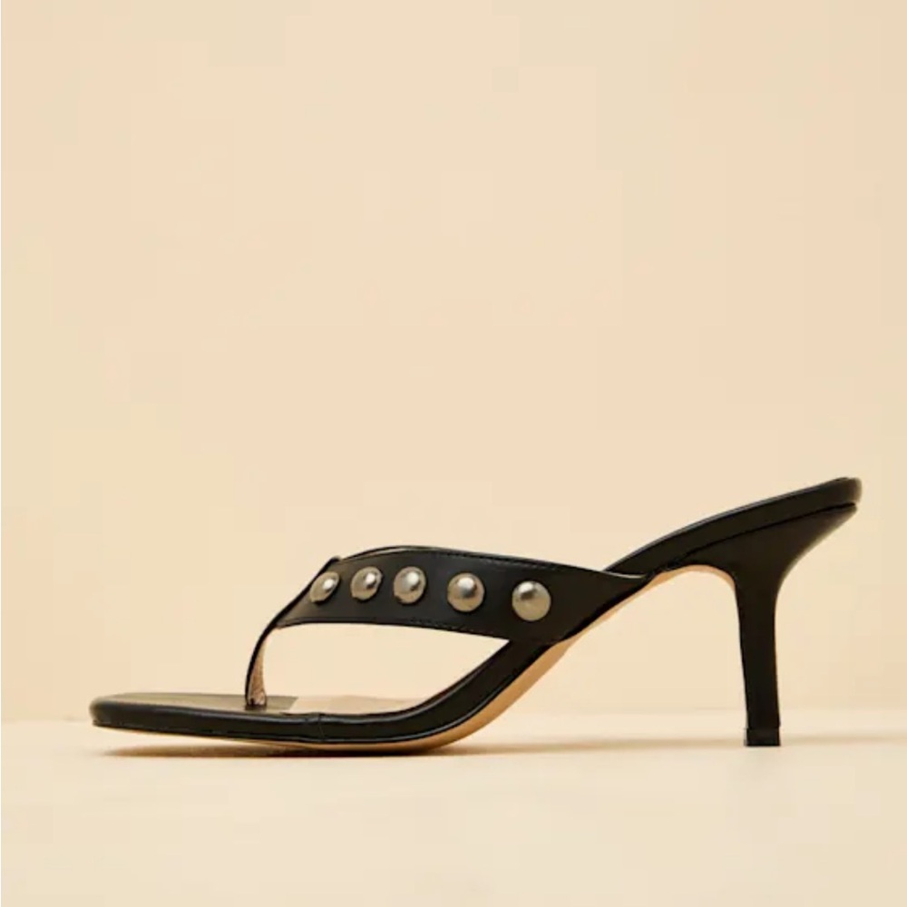 Elisabet Black Studded High Heel Thong Sandals - Picture 2 of 8